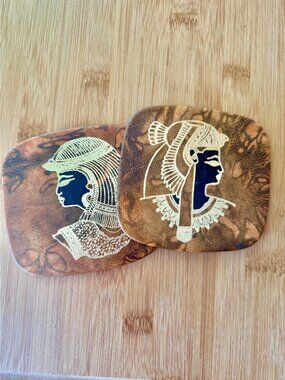Vintage 1960s Egyptian Coasters In Leather Set of 2